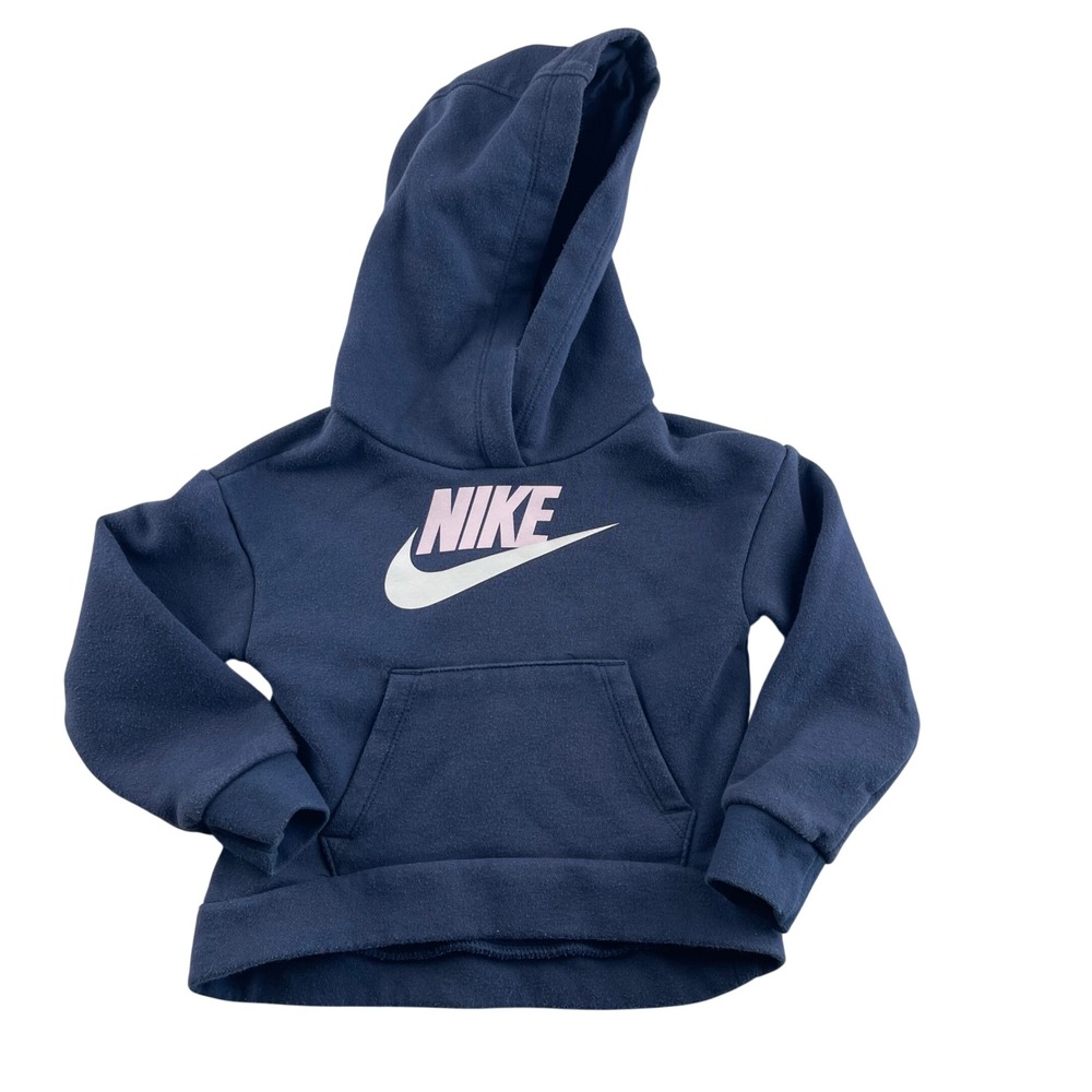 Kids Nike Navy Blue‎ Hoodie Sweatshirt 1253-U90 Pink Logo Print 3T 92-98cm